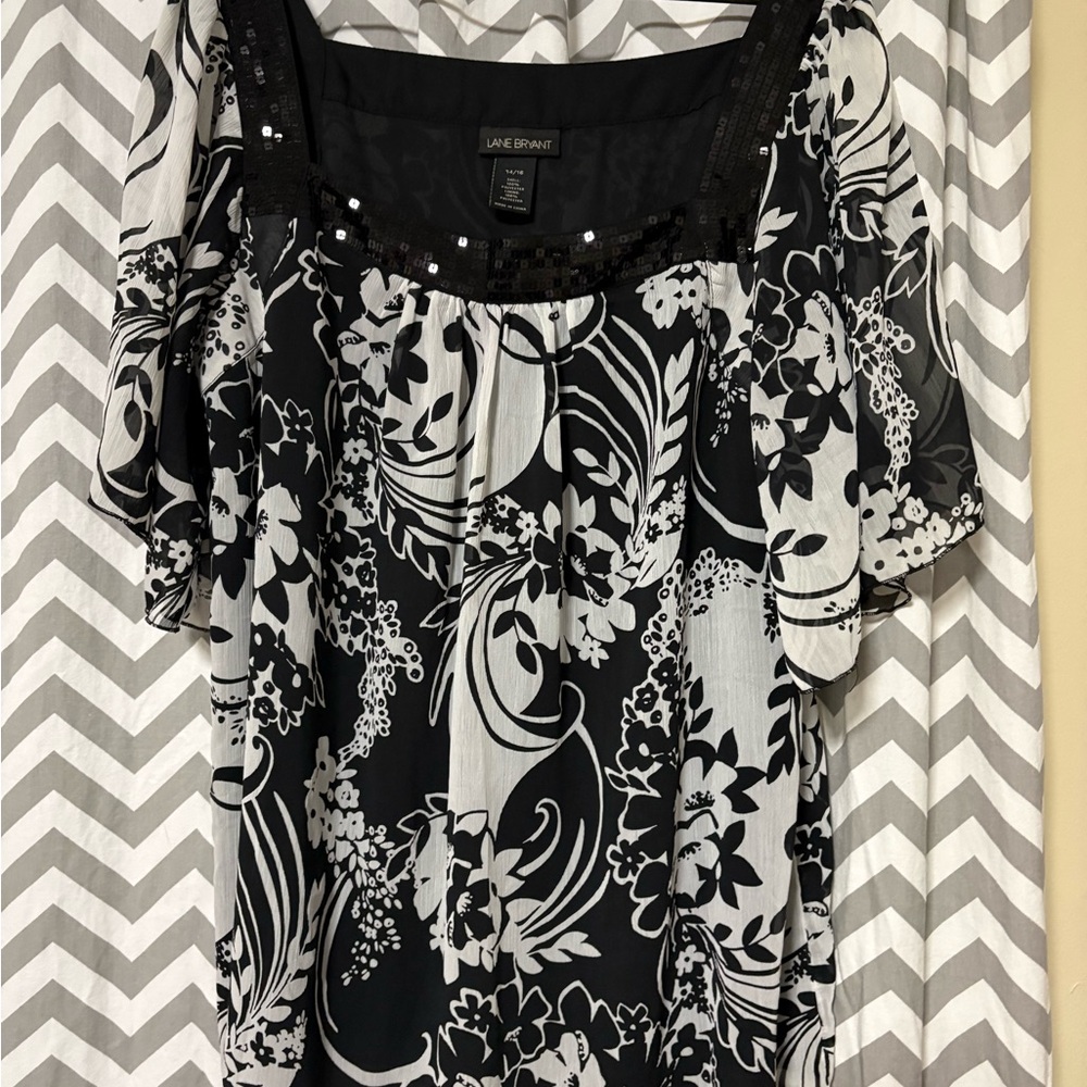 Lane Bryant Black and White Floral Blouse